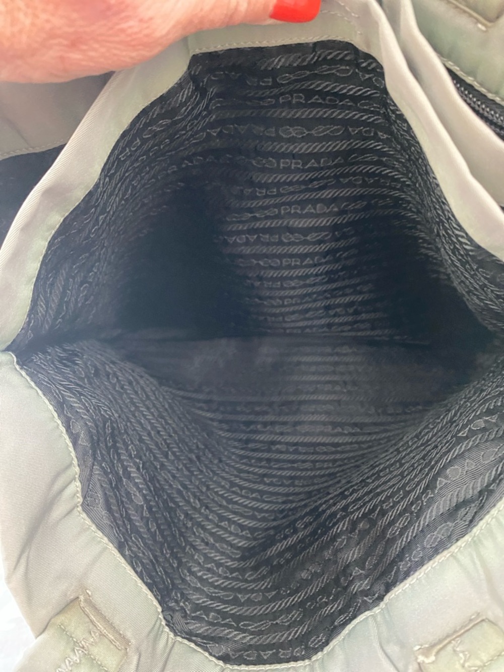 Prada Trssuto Grey/Green Nylon Tote - Picture 6 of 9